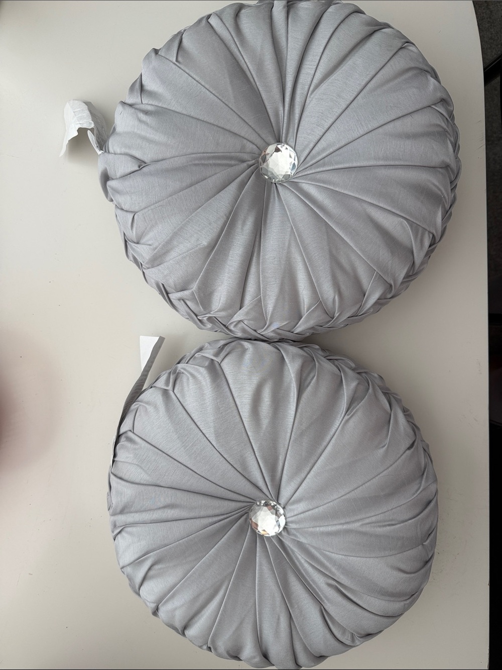 Casa Zeta Jones Decorative Round Pleated Pillow with Crystal Button - Silver